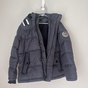 Diesel Jacket Kids Grey Puffer Spell Out Full Zip Up Hoodie 7 Long Sleeve Winter
